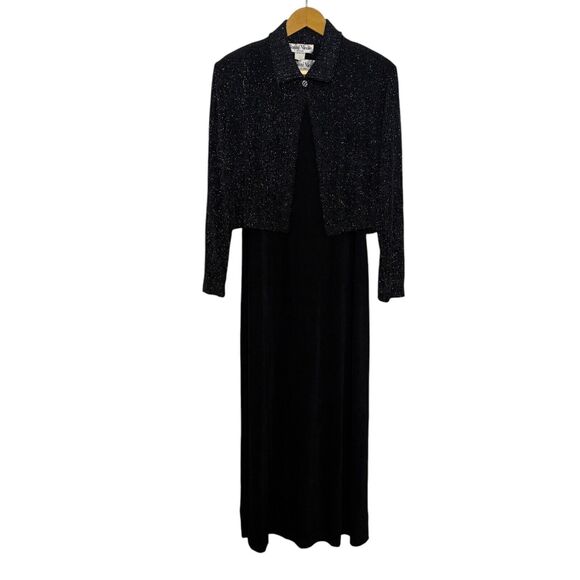 Ronni Nicole by Ouida Dress Sparkle Jacket 2 Piece‎ Black Comfy Stretch Size 10 - Picture 1 of 15